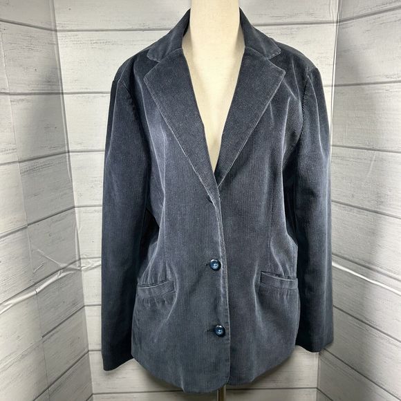 Vintage LL Bean Women's 2-Button Blazer Corduroy Jacket Pocket Navy Blue Sz 12 R - Picture 1 of 12